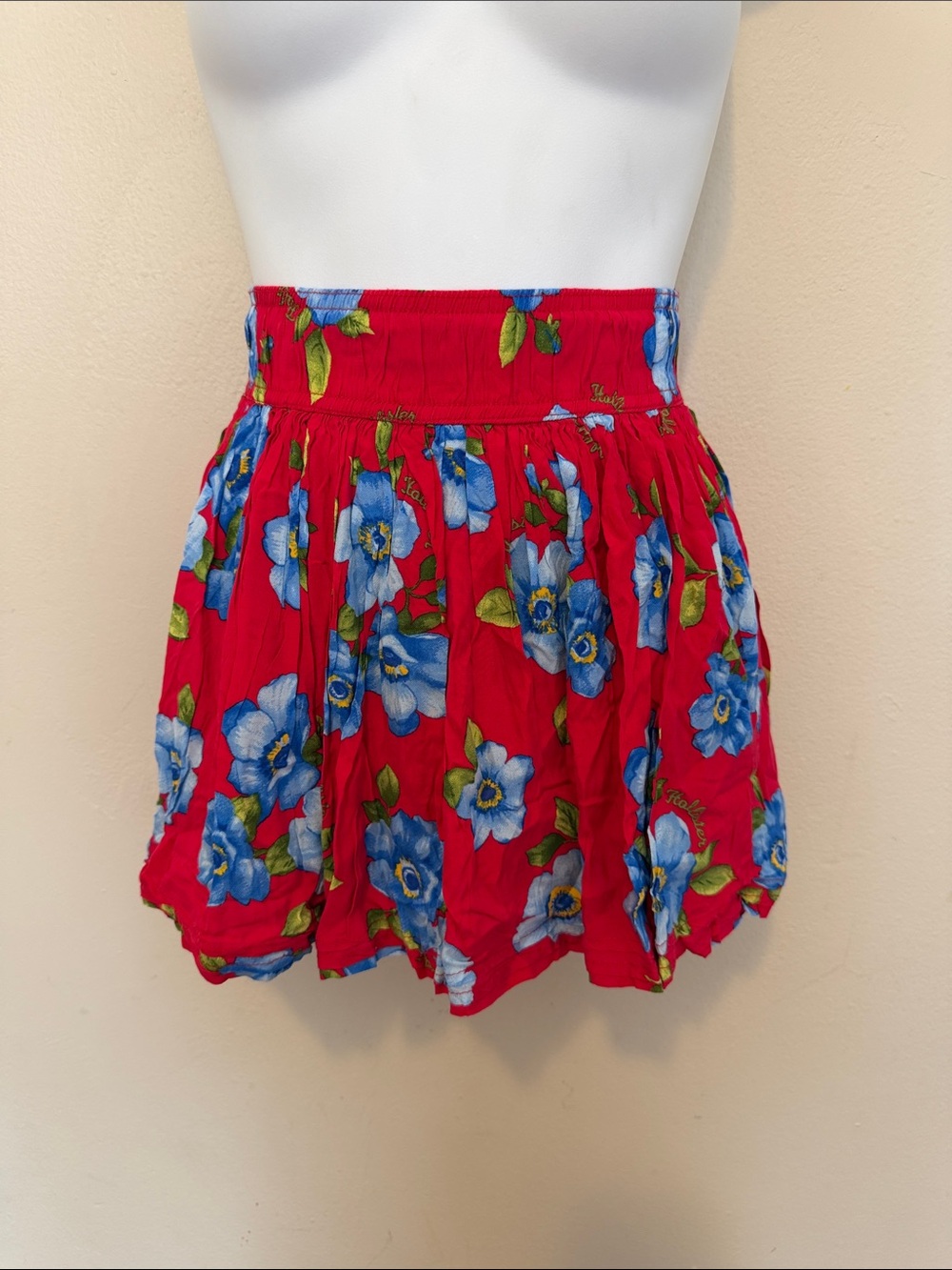 Hollister Red Floral Skort with Blue Blooms